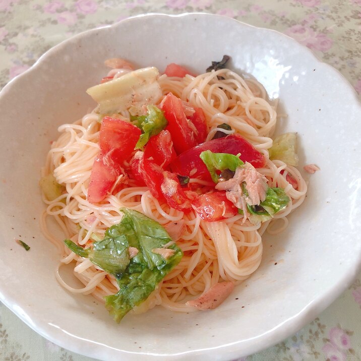 トマトツナのオリーブオイルそうめん